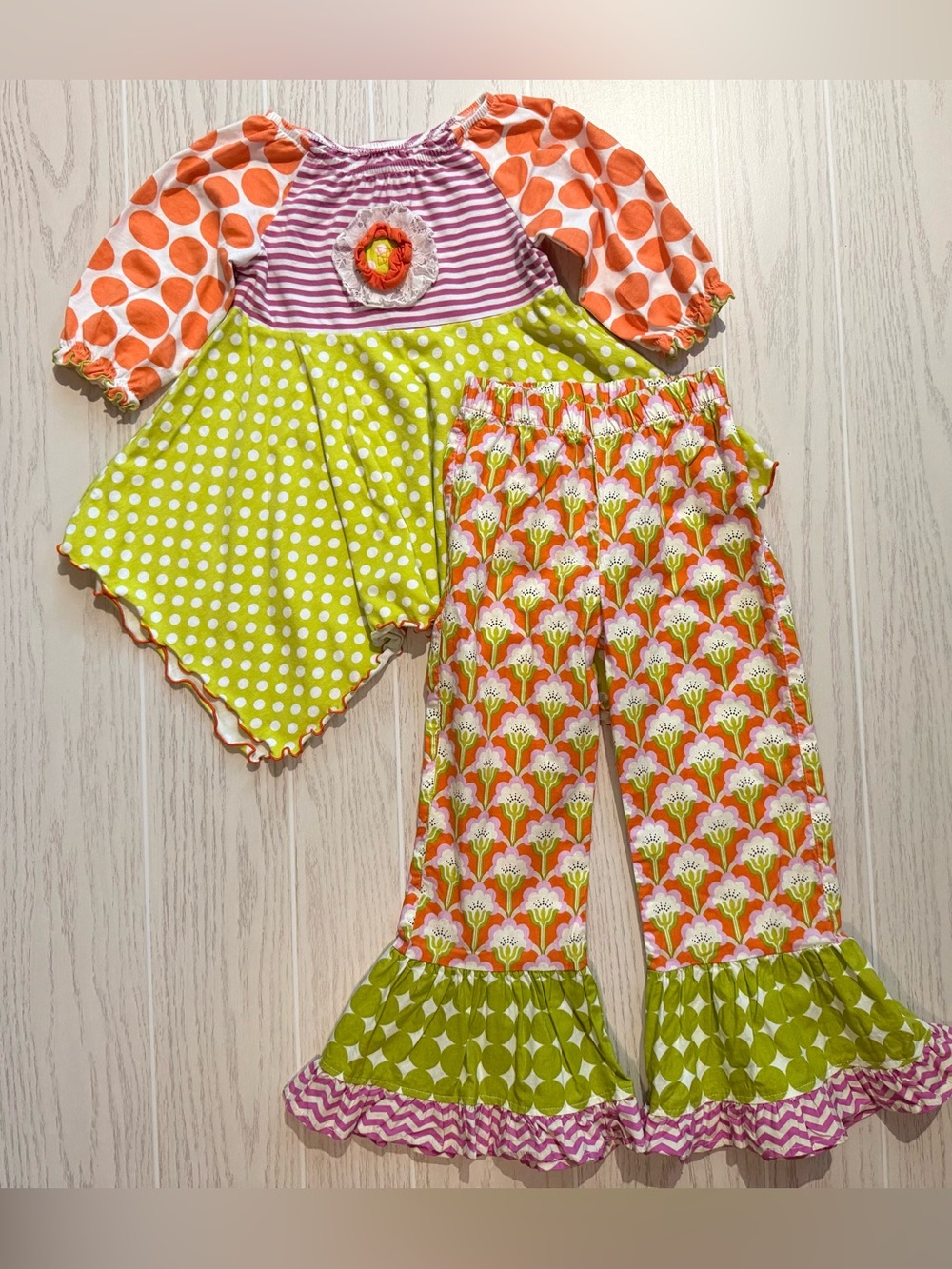 Baxter & Beatrice Girls 6X Boutique Floral Ruffle Tunic Pants 2pc Set Made in US
